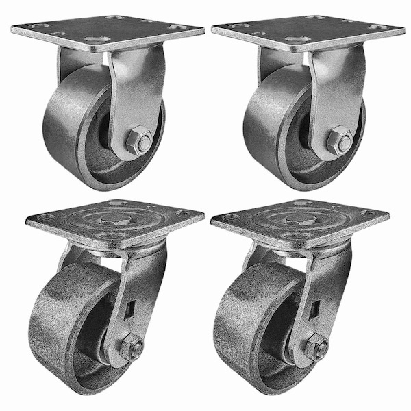 Hyw Products Heavy Duty Caster Set 4in Steel Wheels, 2 Rigid & 2 Swivel, 4PK 40-40R-A1-SS-2,40-40S-A1-SS-2 - main