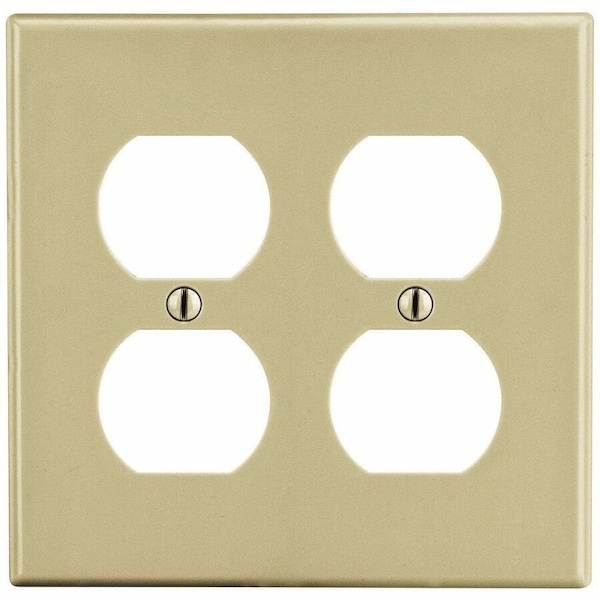 Hubbell Wiring Device-Kellems Duplex Receptacle Wall Plate, Number of Gangs: 2 Plastic, Satin Finish, Ivory P82I - main