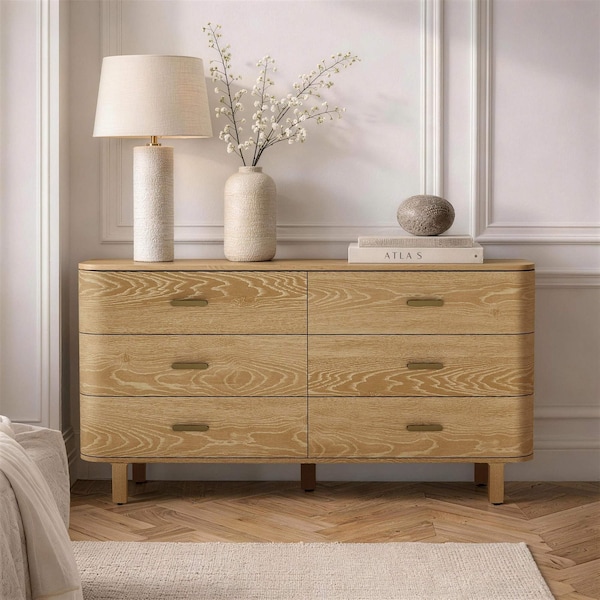 Manhattan Comfort Solara 68 in Solid Wood Dresser in Natural Oak (6-Drawer) DR1789-1 - main
