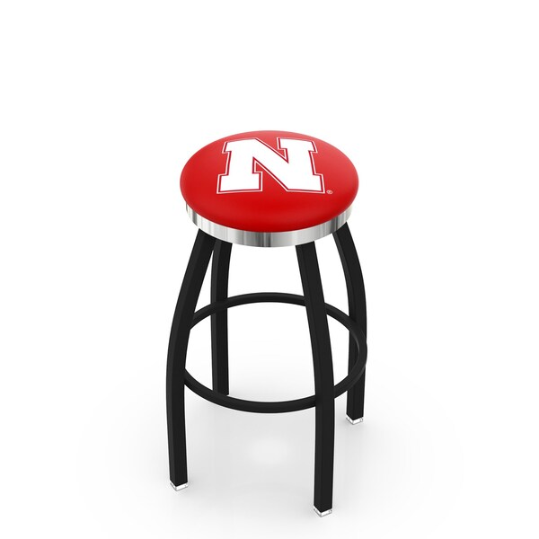 Holland Bar Stool Co 30" Blk Wrinkle Nebraska Swivel Bar Stool, Chrome Ring L8B2C30NebrUn - main