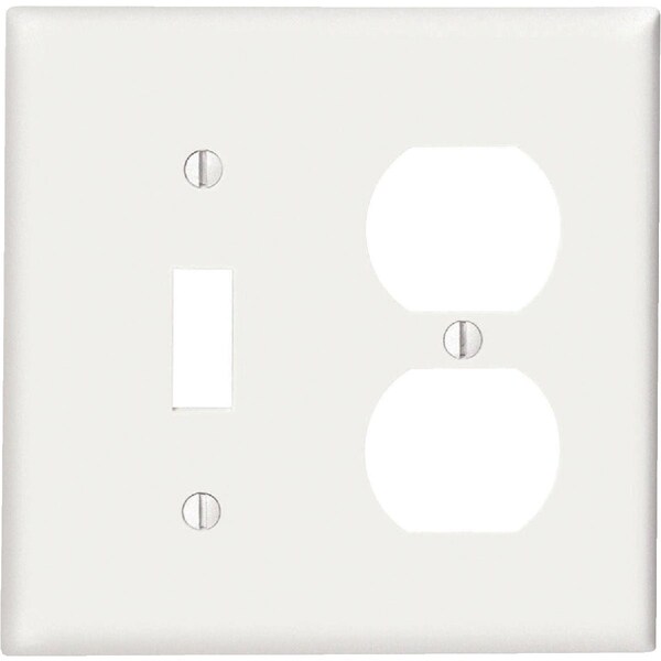 Leviton Commercial Grade 2-Gang Thermoplastic Single Toggle/Duplex Outlet Wall Plate White 002-80705-00W - main