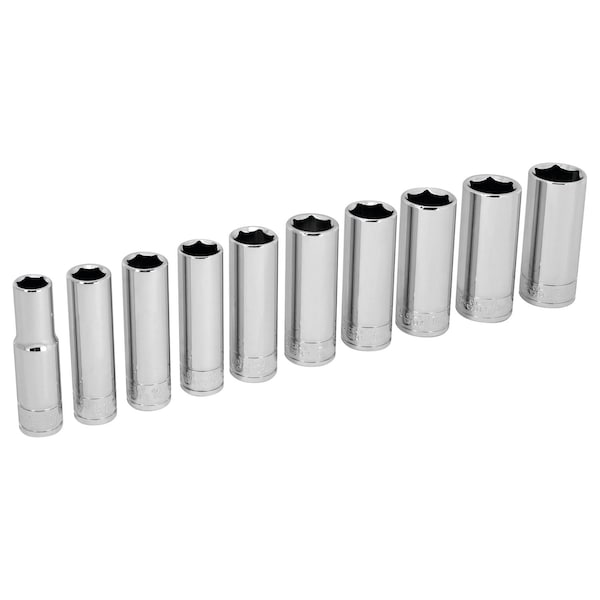 Performance Tool 10 pc. 3/8 in. Dr. Metric Socket Set, Deep Sockets, Slide Rail W38402 - main