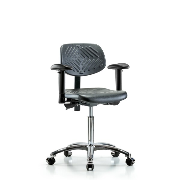 Blue Ridge Ergonomics Chair, Poly, Med Bench, Chrome AA Casters, 6-Way Adjustable, 19-1/2" to 27-1/2" Height, Black; Blue BR-PMBCH-CR-T0-A1-NF-CC - main