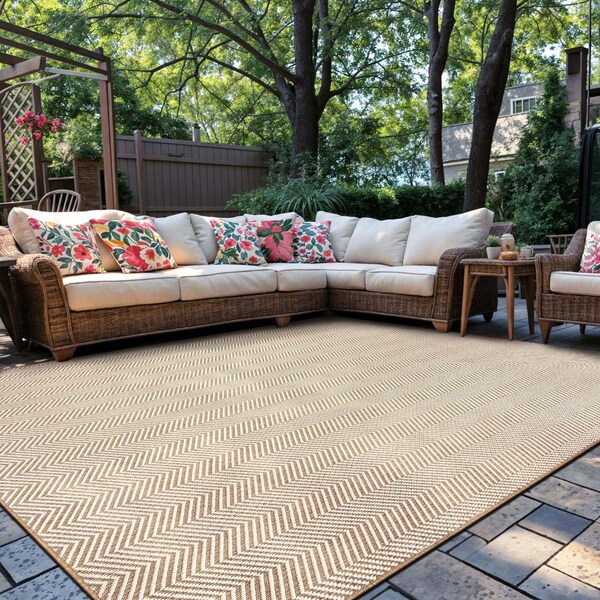 World Rug Gallery Herringbone Stripe Reversible Jute-Look Indoor/Outdoor Rug 7 ft 10 in x 10 ft Natural WR185NATURAL8X10 - main