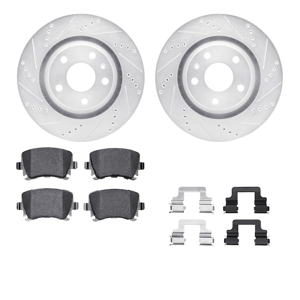 Dynamic Friction Co DFC Rotors-Drilled & Slotted-Silver w/ EURO 5000 Ceramic Brake Pads Incl Hdw 7612-73048 - main