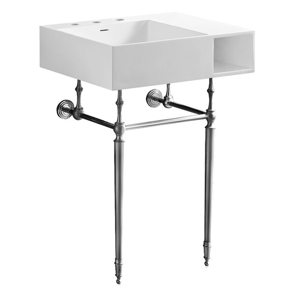 Kingston Brass 24" Solid Surface Console Sink with Brass Legs, 8-Inch, 3-Hole, Matte White/Polished Chrome KVPB3248SQA1 - main