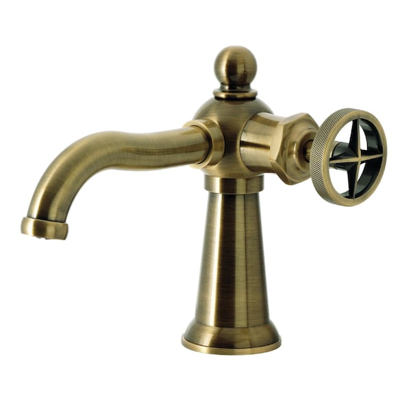 Kingston Brass One-Handle Single-Hole Bathroom Faucet with Push Pop-Up Drain, Antique Brass KS3543RNX - main