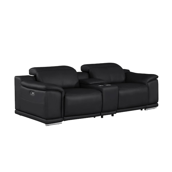 Homeroots 93in Black and Silver Leather Power Reclining Loveseat 643824 - main