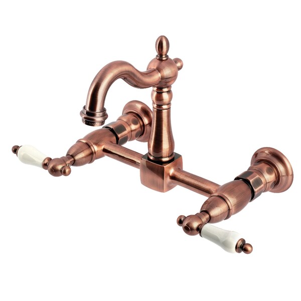 Kingston Brass Two-Handle Wall Mount Bridge Kitchen Faucet, Antique Copper KS244PLAC - main