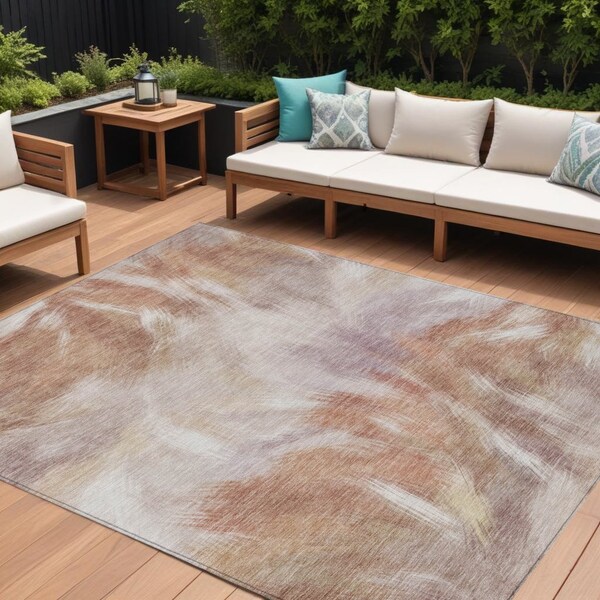 Homeroots 10' X 14' Copper And Ivory Abstract Washable Indoor Outdoor Area Rug 631340 - main