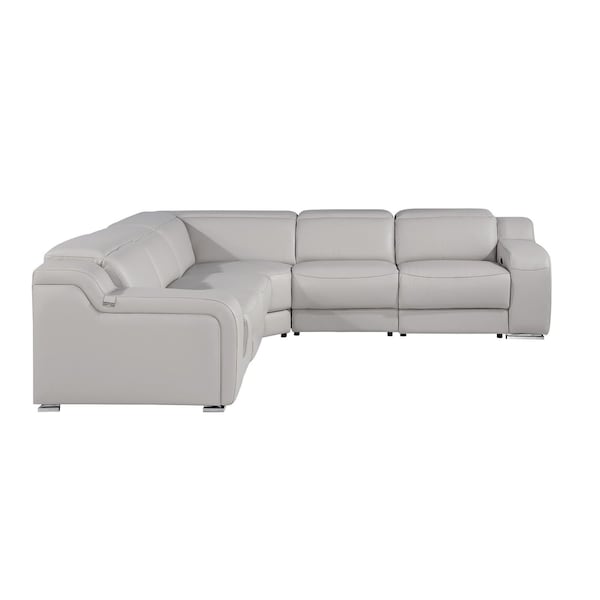 Homeroots Light Gray Italian Leather Power Reclining Curved Five Piece Corner Sectional With Console 544987 - main