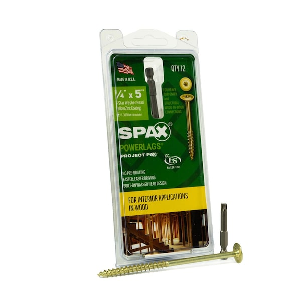 Spax 1/4 in x 5 in Interior Structural Wood Lag Screws Powerlags Washer Head T-Star, 12PK 45810207012743 - main