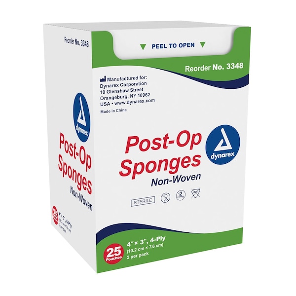 Dynarex Post-op Sponge - Sterile 2's, 4"x3", 4 Ply, 600PK 3348 - main