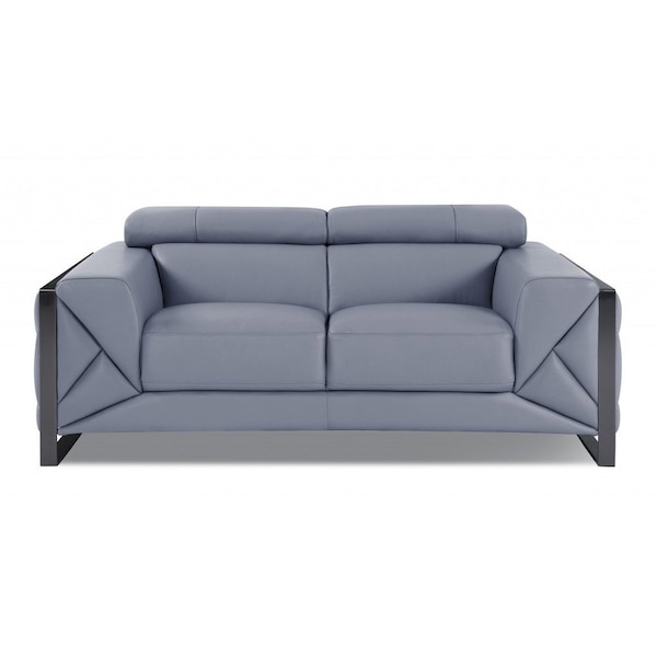 Homeroots 75in Light Blue And Black Italian Leather Loveseat 477563 - main