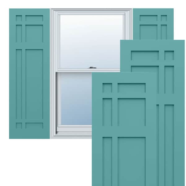 Ekena Millwork True Fit PVC San Juan Capistrano Mission Style Fixed Mount Shutters, Pure Turquoise, 12W x 42H, PR TFP001SJ12X042PT - main