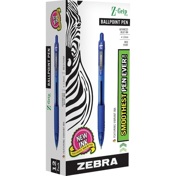 Zebra Pen Retractable Ballpoint Pen, Medium 1.0 mm, Blue PK12 22220 - main