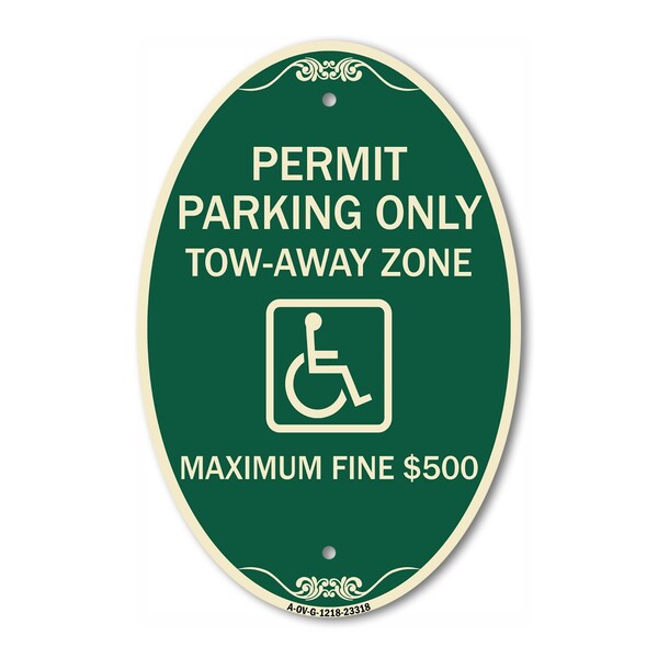 Signmission Permit Parking Only Tow-Away Zone Maximum Fin, 12 In X 18 In Architectural, Heavy Gauge Aluminum A-OV-G-1218-23318 - main