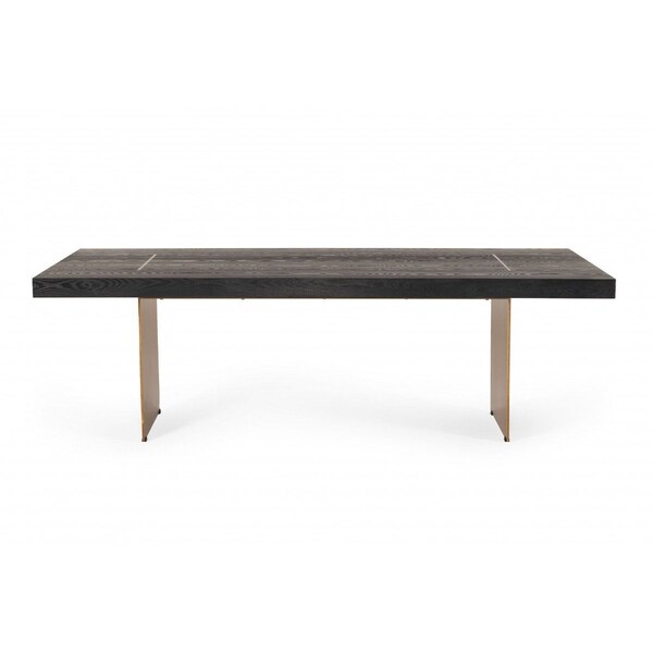 Homeroots 95" Dark Brown And Brass Metal Sled Base Dining Table 487883 - main