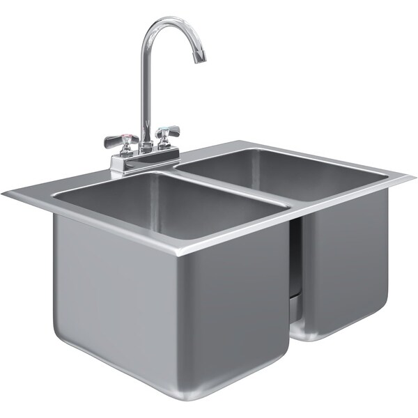 Amgood Stainless Steel 2 Compartment Drop-In Sink Bowl 10 in. x 14 in. x 10 in. With Faucet SINK DIS S2C-101410-F-Z - main