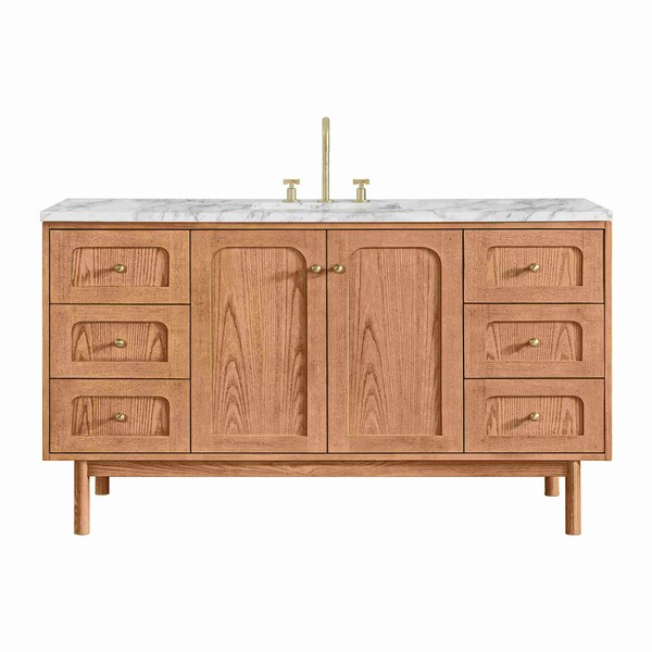James Martin Vanities Laurent 60 in. Single Vanity, Light Natural Oak, w/ 3 CM Carrara Marble Top 545-V60S-LNO-3CAR - main