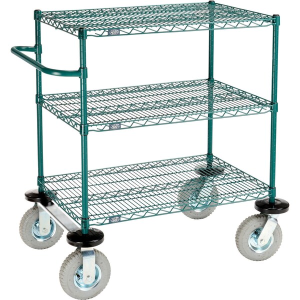 Global Industrial Nexel, 3 Shelf, Push Cart, Poly-Green, 36"W x 24"D x 43"H, Pneumatic Casters, 2 Swivel, 2 Rigid B3055426 - main