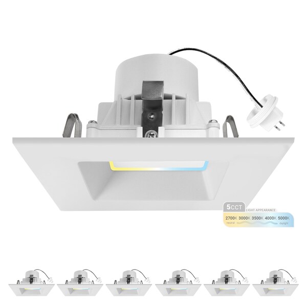 Nuwatt 4 Inch Square MR16 LED Retrofit 12v Recessed Downlights, 2700K-5000K, 660LM, GU5.3 Base, 6PK NW-SQDL-4-MR16-LV-5CT-WH-6P - main