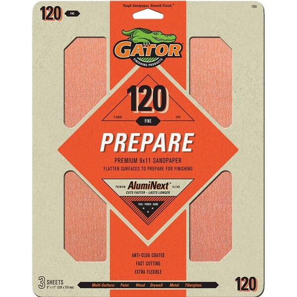 Gator Finishing Ez123 9X11 Sanding Sheet 120# 3PK 7263 - main