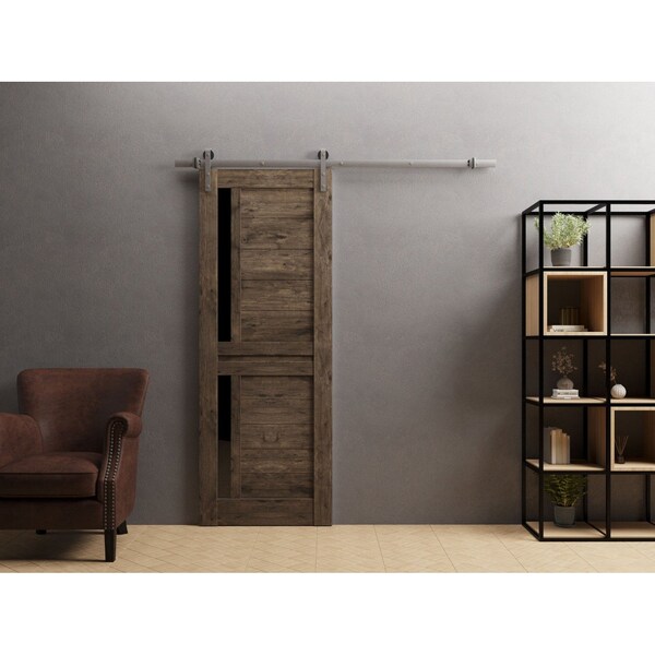 Sartodoors Sturdy Barn Door 30 x 84in, Veregio 7588 Cognac Oak W/ Black Glass, SS 6.6FT Rail Hangers Heavy Set VEREGIO7588BD-S-AKA-3084 - main