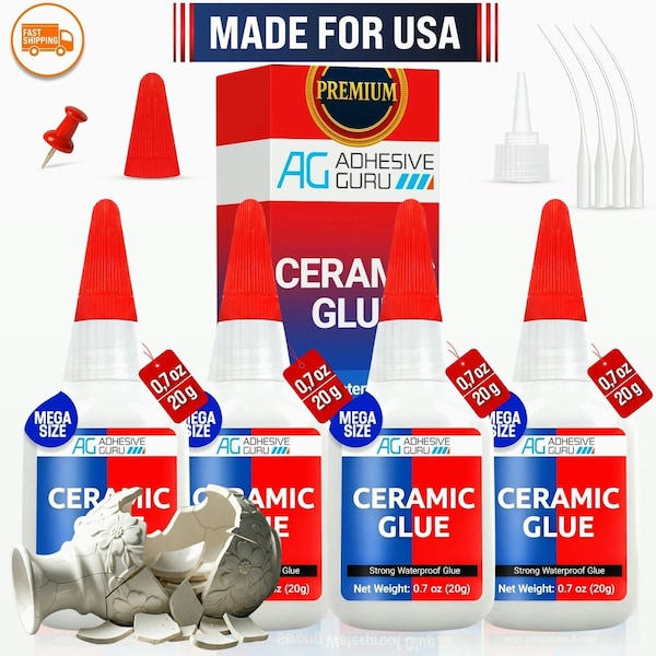 Adhesive Guru AG Ceramic Glue 0.7 oz. High-Strength Ethyl Cyanoacrylate Adhesive, Clear, Fast-Cure, 4PK adgr_ceramic_glue_4pk - main