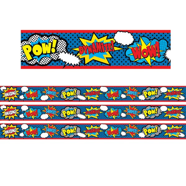 Teacher Created Resources Superhero Straight Rolled Border Trim, 50 Feet Per Roll, 3PK TCR8939 - main