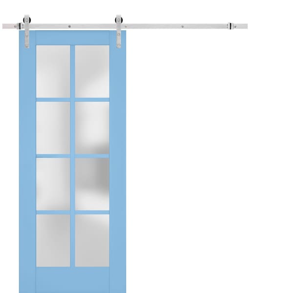 Sartodoors Sturdy Barn Door Solid Core Modern Interior VEREGIO7412BD-S-AQU-18 x 80-Silver Rail - main