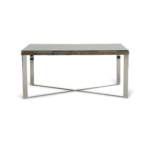 Homeroots 80" Clear And Silver Solid Wood And Stainless Steel Trestle Base Dining Table 283191 - main