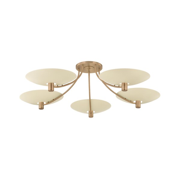 Troy Lighting Wolfe 60in wide 5 Light Semi Flush in Patina Brass/Soft Sand C1160-PBR/SSD - main