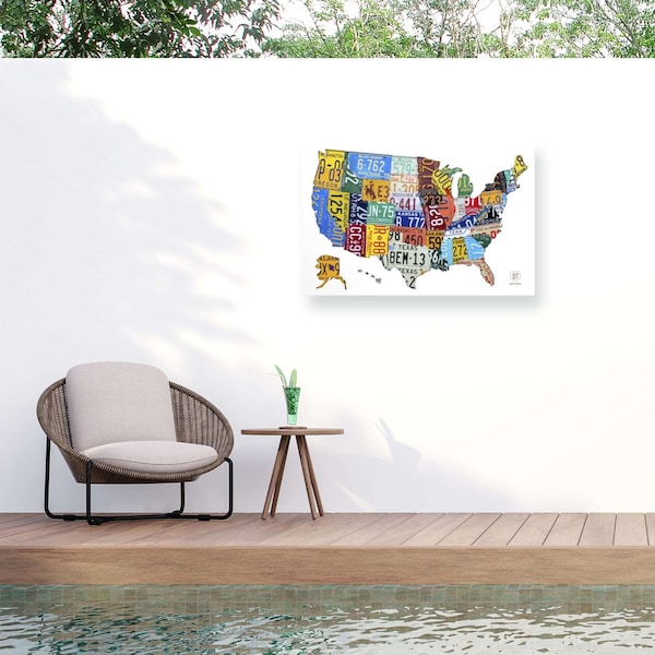 Trademark Fine Art Outdoor Canvas Art Design Turnpike License Plate Map USA 2 Wall Art for Patios, or Gardens ALI1261-OC3047WR - main
