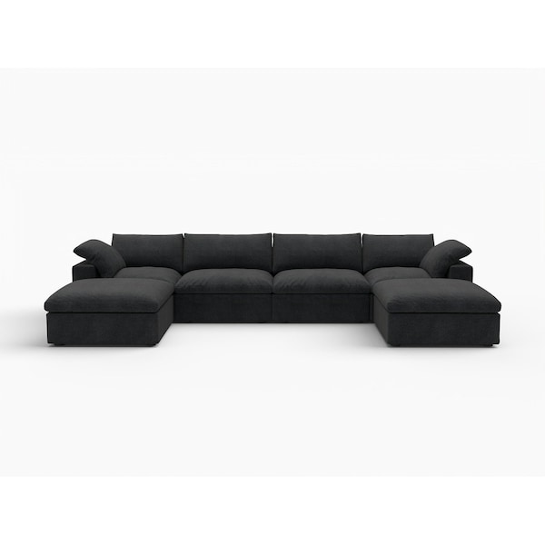 Homeroots Black Linen Blend Modular U Shaped Six Piece Corner Sectional 714561 - main