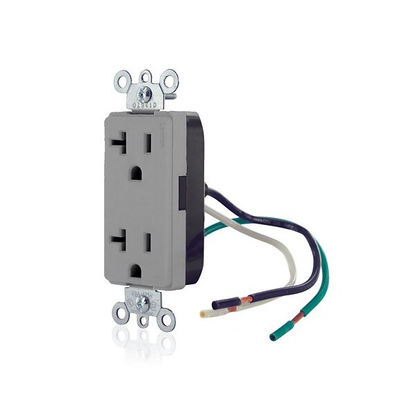 Leviton Leaded Dup Rec 20A 125V Self-Gr Gry 16352-CGY - main