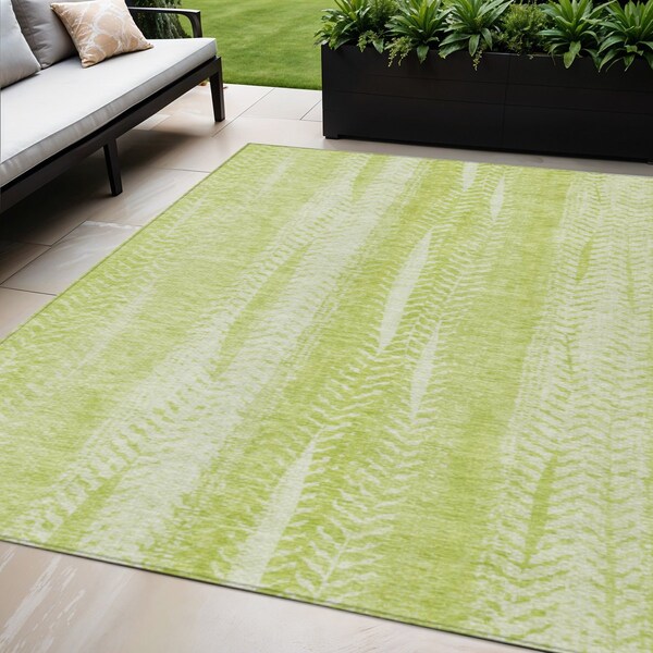 Homeroots 5' X 8' Artichoke Green And Ivory Botanical Leaves Washable Indoor Outdoor Area Rug 581955 - main