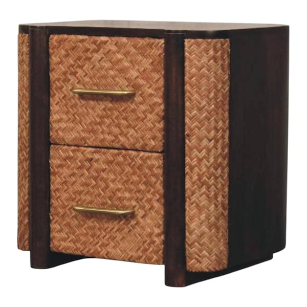 Homeroots 20" Espresso And Mocha Solid Wood Woven Texture One Drawer Nightstand 722553 - main