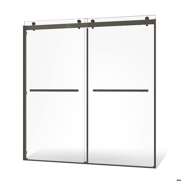 Fab Glass And Mirror Portofino Series Double Sliding Shower Door with Brushed Nickel Finish Adjustable 56in -60in W x SHPR60X79BN - main