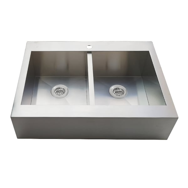 Kingston Brass 36-Inch Stainless Steel Apron-Front Double Bowl Farmhouse Kitchen Sink, 1-Hole with Strainer KGKTDF3624911 - main