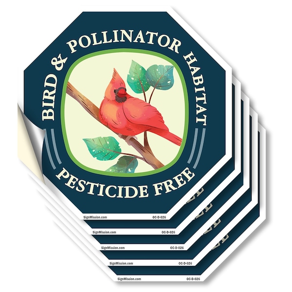 Signmission Bird & Pollinator Habitat Pesticide, 4 inch X 4 inch, Vinyl Decal, 5PK OC-D-5PACK-4-26 - main