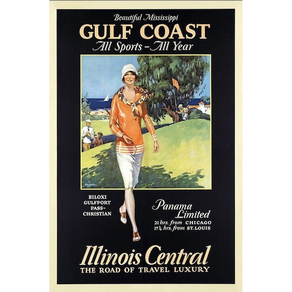 Homeroots Gulf Coast Golf 1932 Vintage Travel Unframed Print Wall Art 394306 - main