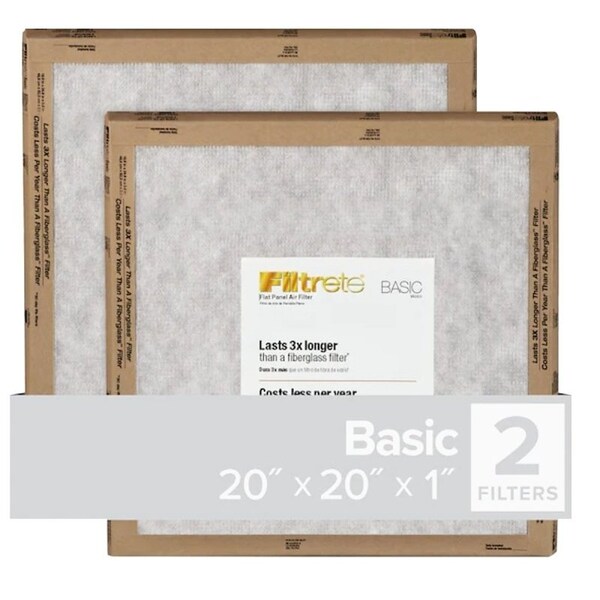 Filtrete Air Filter, 20 in L, 20 in W, 2 MERV, For: Air Conditioner, Furnace and HVAC System FPL02-2PK-24 - main