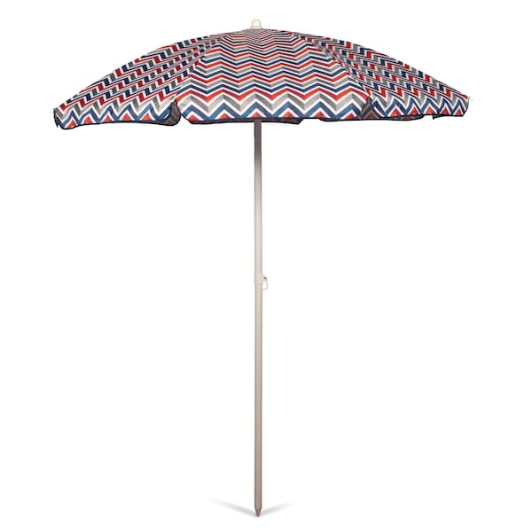 Picnic Time Family Of Brands 5.5 Ft. Portable Beach Umbrella, Vibe Collection - Navy Blue, Orange, & Gray Pattern 822-00-325-000-0 - main
