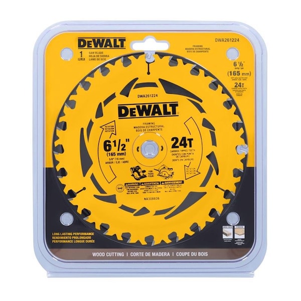 Dewalt 6-1/2 in. D X 5/8 in. Tungsten Carbide Tipped Circular Saw Blade 24 teeth DWA261224 - main