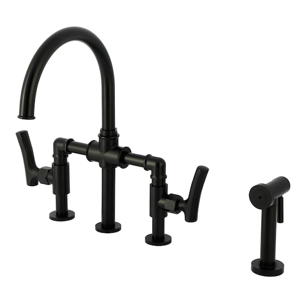 Kingston Brass Bridge Kitchen Faucet with Brass Sprayer, Matte Black KS2330TKL - main