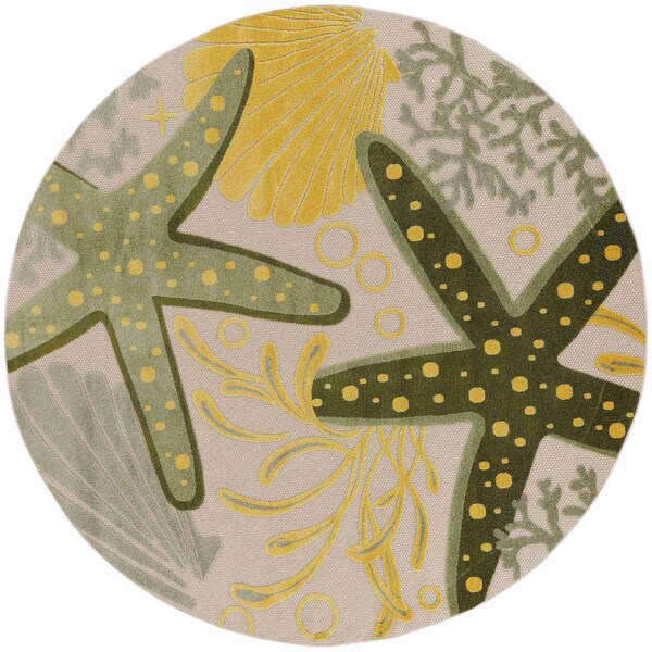 Homeroots 8' Ivory Green And Yellow Round Starfish Indoor Outdoor Area Rug 548062 - main