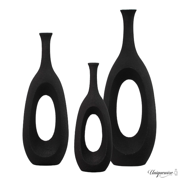 Uniquewise Set of 3 Frosted Black Fiberglass Tall Floor Vase - Decorative Vase for Modern Home Decor QI004676.3 - main