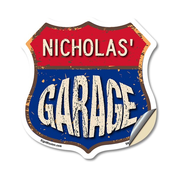 Signmission Nicholas's Garage, 12 Inch X 12 Inch, Vinyl Decal SHI-D-12-383-NICHOLAS - main