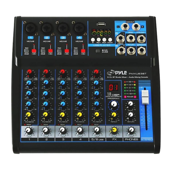 Pyle Professional 6 Channel Audio Mixer with Bluetooth PMXU63BT - main